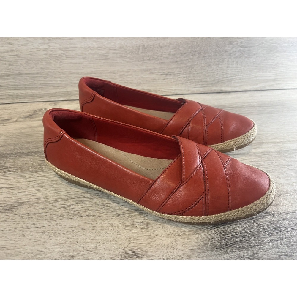 CLARKS DANELLY SHINE RED LEATHER LOAFERS WALKING COMFORT SHOES WOMENS SZ 7 M